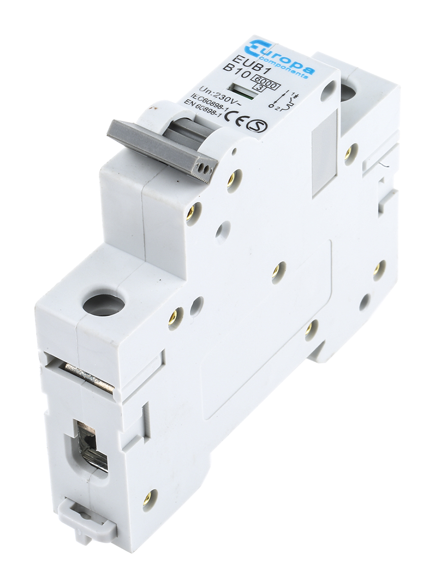 eub110b Europa EUB1 EUB1 Miniature Circuit Breaker, 1-Pole, 10A, Type B, 240V ac AC, 6 kA Breaking Capacity