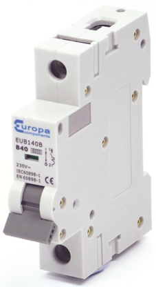 Europa EUB1 EUB1 Miniature Circuit Breaker, 1-Pole, 40A, Type B, 240V ac AC, 6 kA Breaking Capacity