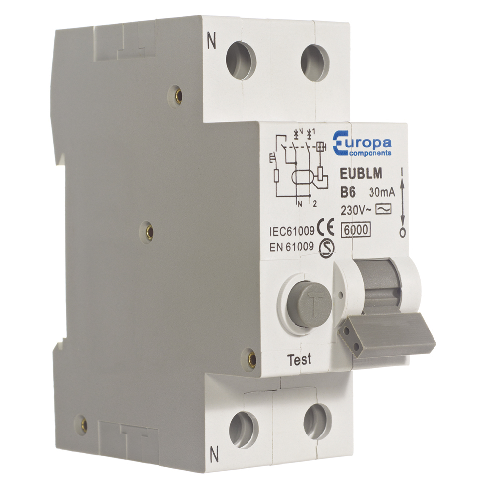 Europa Residual Current Circuit Breaker with Overload Protection, 40A Current Rating, 2-Pole, 30 mA Trip Sensitivity,