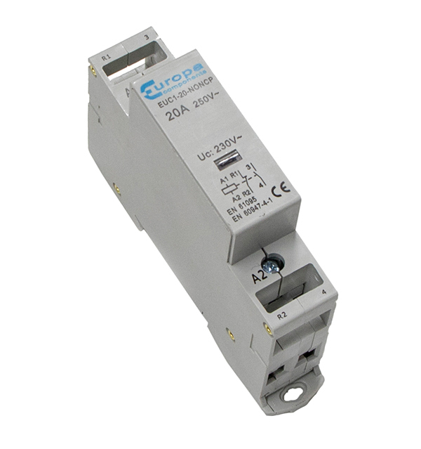 Europa EUC Contactor, 230V ac Coil, 2-Pole, 20 A, 4 kW 230V ac, 1 NO/1 NC, 240V ac