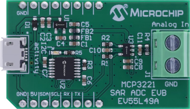 Microchip EV55L49A MCP3221 SAR ADC Evaluation Board Evaluation Board Evaluation Board for MCP3221 for MCP3221