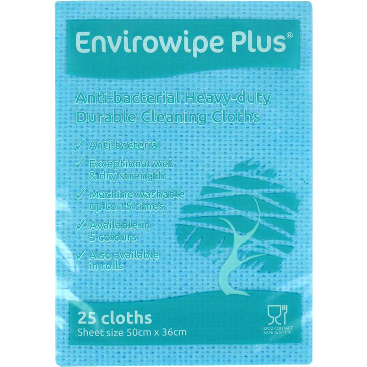 EcoTech Envirowipe Plus Blue Cloths for Cleaning, Dry/Wet Use, Box of 150 Per Pack, 50 x 36 cm, Repeat Use