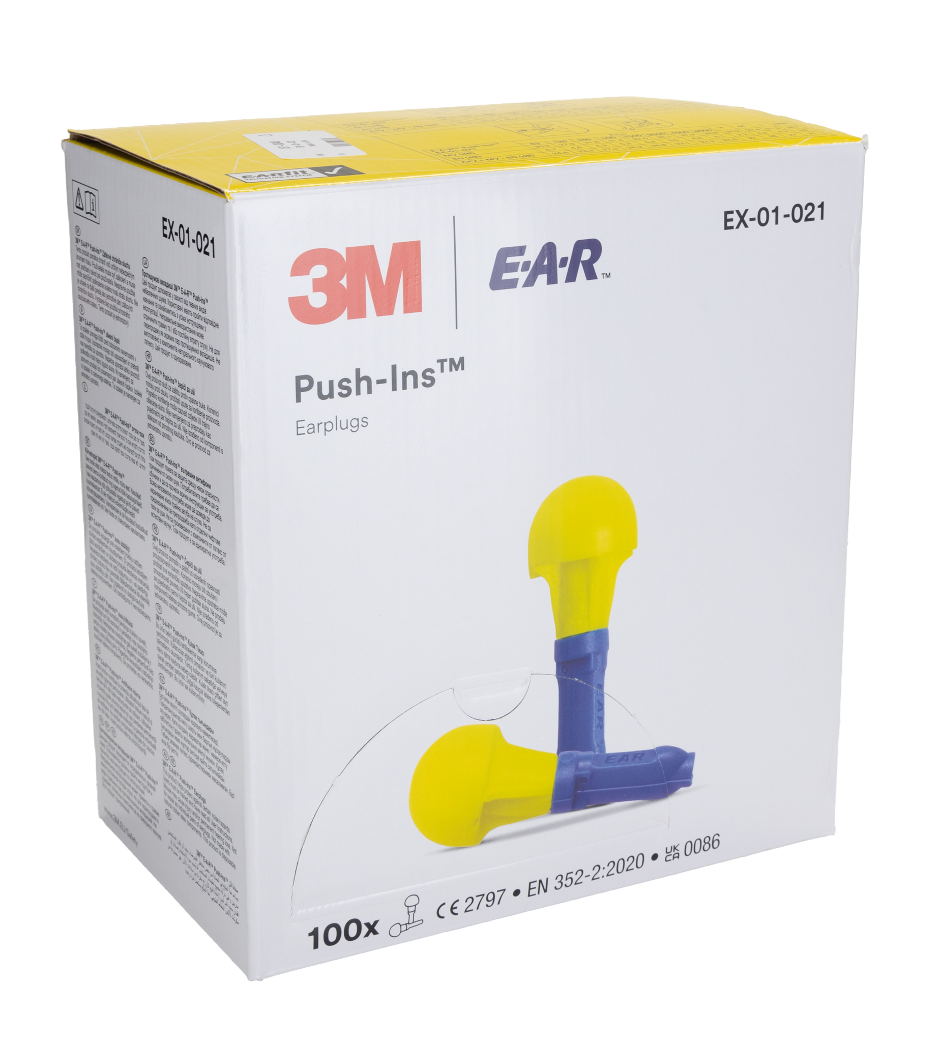 ex-01-021 3M E.A.R Push-Ins Series Blue, Yellow Disposable Ear Plugs, 35 dB Rated 100