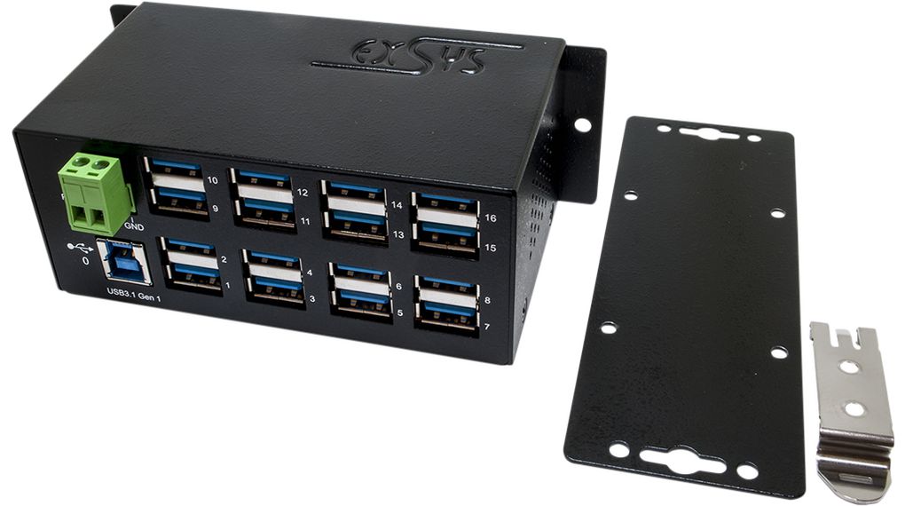 Exsys 16 Port USB 3.0 USB Hub, USB Bus Powered, 55 mm 48.2 mm 132.5mm