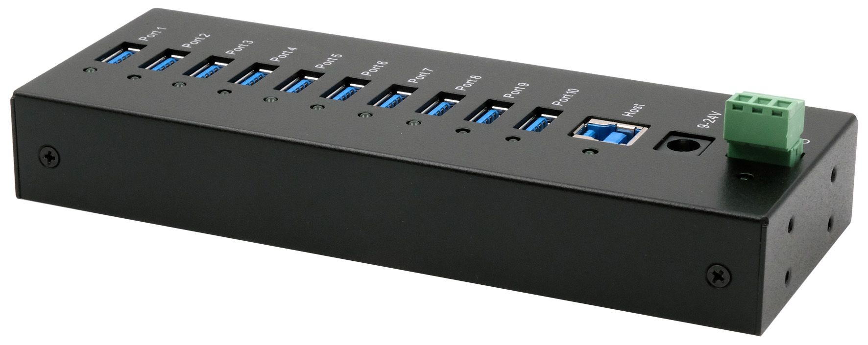 Exsys 10 Port USB 3.2 USB Hub, Terminal Connector Powered, 60 mm 24 mm 160mm