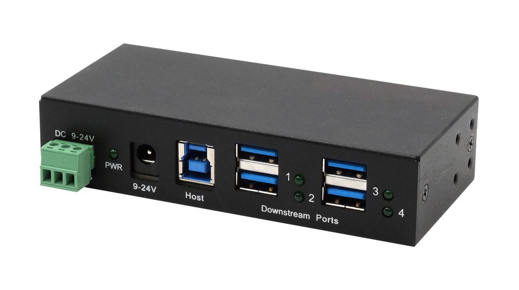 Exsys 4 Port USB 3.2 USB Hub, External Power Adapter Powered, 54 mm 26.7 mm 117mm