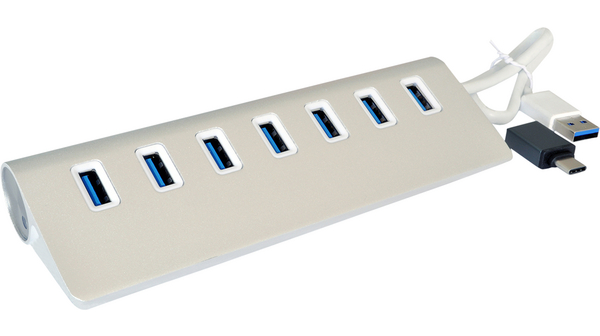 Exsys 7 Port USB 3.0 USB Hub, USB Bus Powered, 55 mm 30 mm 160mm