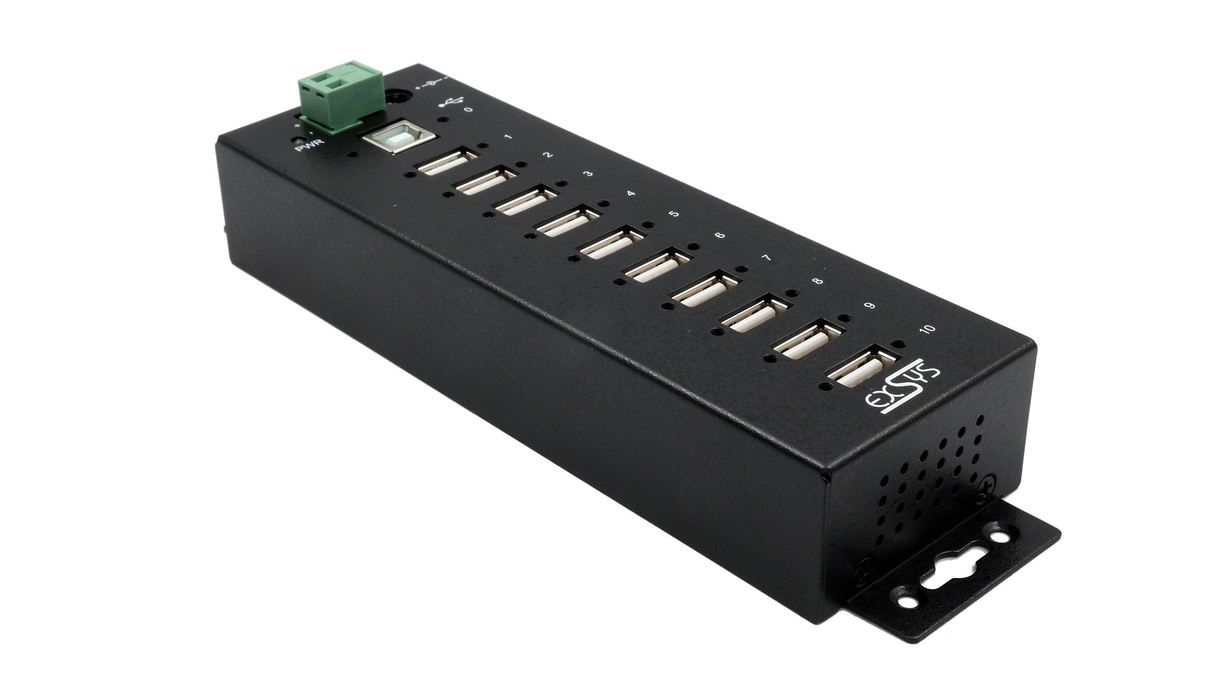Exsys 10 Port USB 2.0 USB Hub, Terminal Connector Powered, 55 mm 39.98 mm 198mm
