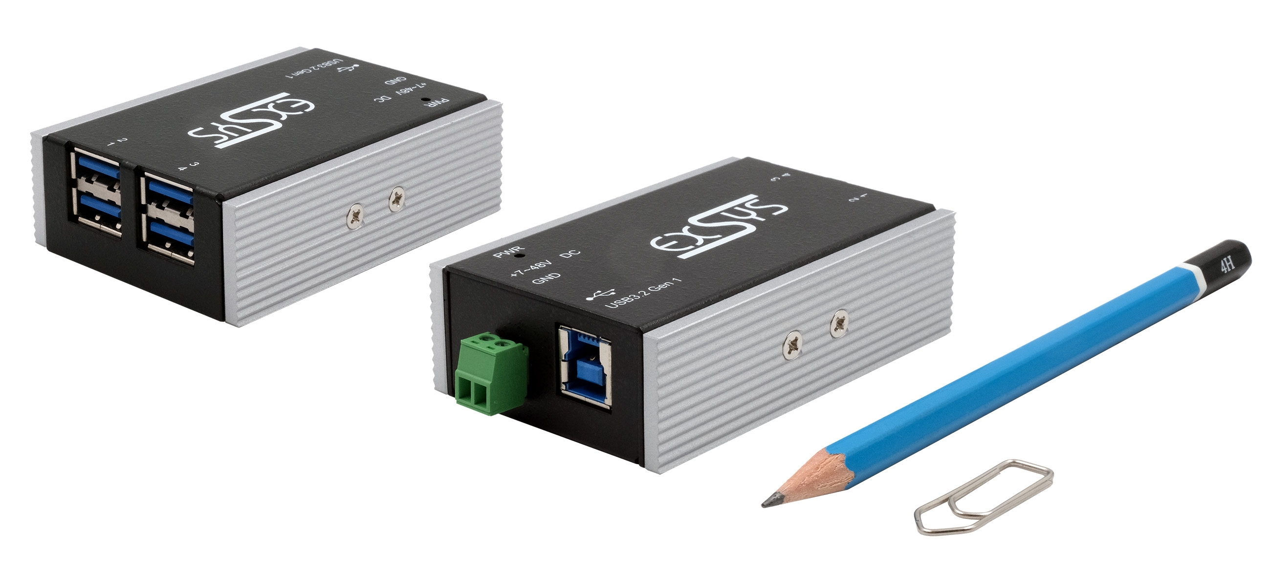 Exsys 4 Port USB 3.2 USB Hub, Terminal Connector Powered, 25 mm 52.8 mm 82mm