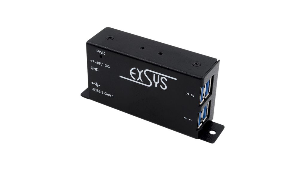Exsys 4 Port USB 3.0 USB Hub, USB Bus Powered, 82 mm 24 mm 47mm