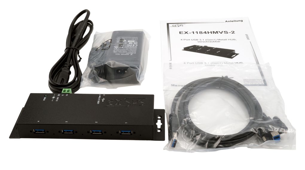 ex-1184hmvs-2 Exsys 4 Port USB 3.2 USB Hub, AC Adapter Powered, 69 mm 23 mm 178mm