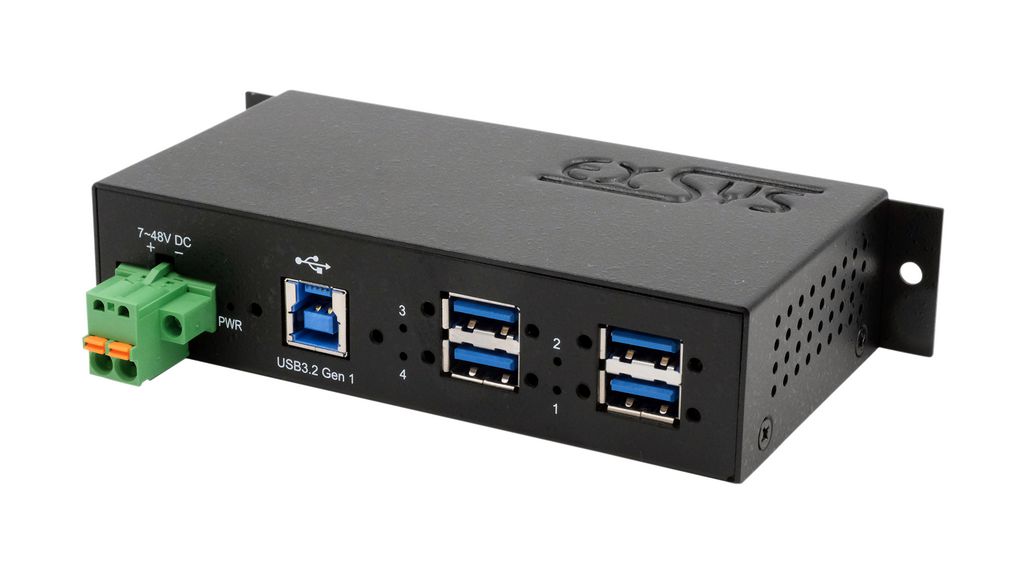 Exsys 4 Port USB 3.2 USB Hub, Terminal Connector Powered, 26 mm 142 mm 74mm