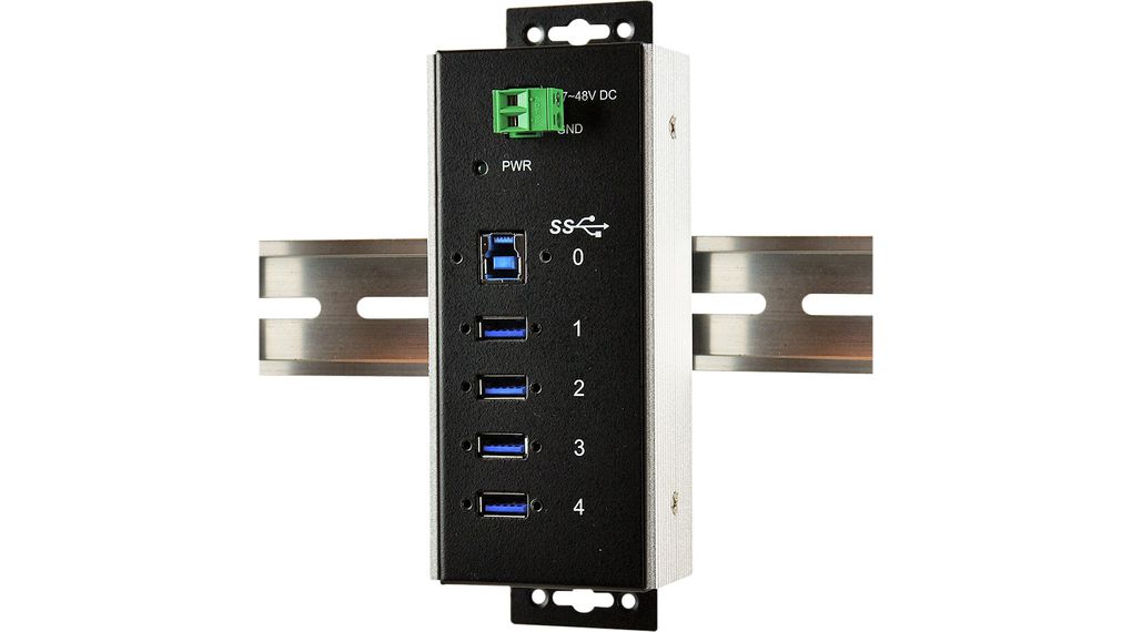 Exsys 4 Port USB 3.0 USB Hub, Terminal Connector Powered, 44 mm 112 mm 63mm