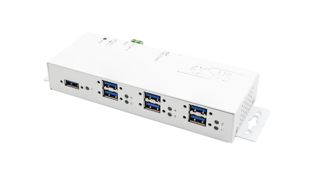 Exsys 7 Port USB 3.2 USB Hub, AC Adapter Powered, 60 mm 25 mm 178.6mm