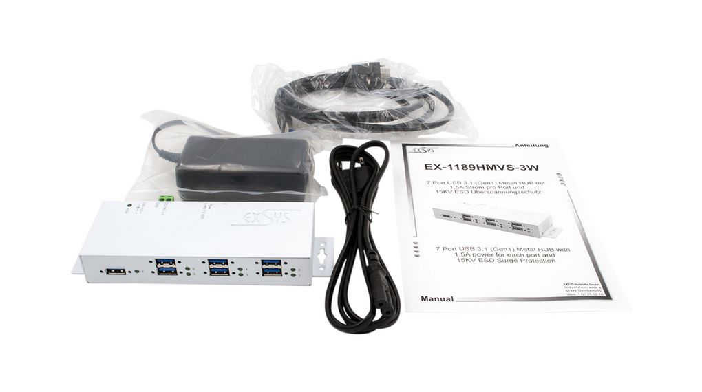 ex-1189hmvs-3w Exsys 7 Port USB 3.2 USB Hub, AC Adapter Powered, 60 mm 25 mm 178.6mm