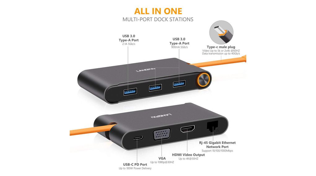 ex-1220hm Exsys  3840 x 2160 pixel USB 3.1 Docking Station USB Type C, PLe, ISO 3.0 Portswith VGA, HDMI - 7 xUSB ports