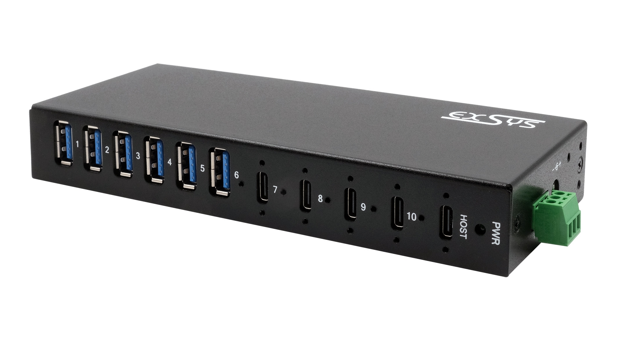 Exsys 10 Port USB 3.2 USB Hub, Terminal Connector Powered