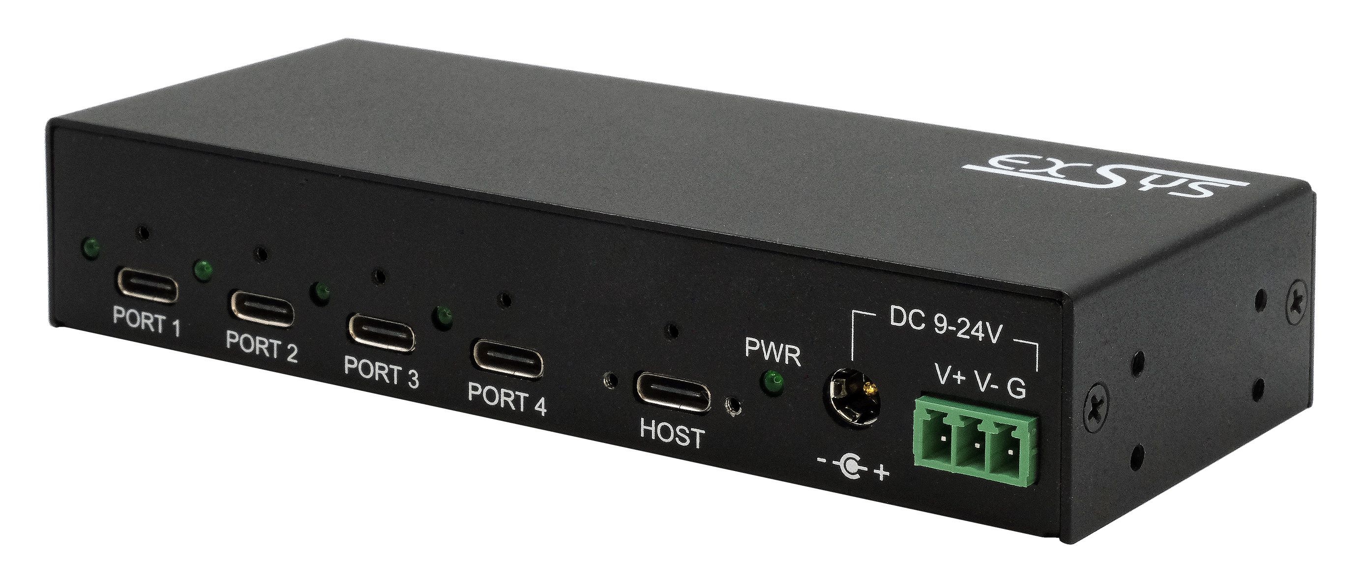 Exsys 4 Port USB 3.2 USB Hub, Terminal Connector Powered, 56.2 mm 27.2 mm 134mm