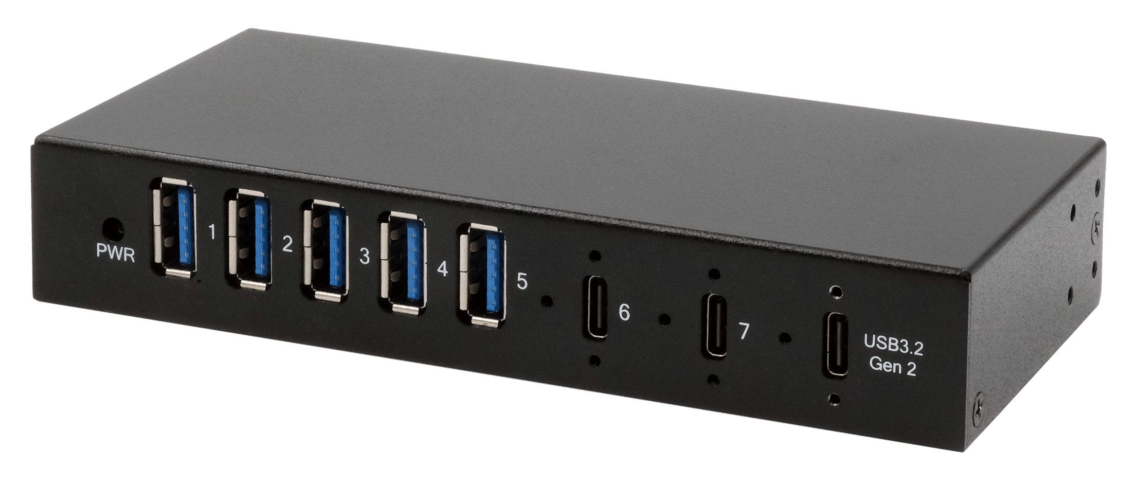Exsys 7 Port USB 3.2 USB Hub, Terminal Connector Powered, 58 mm 25 mm 139mm