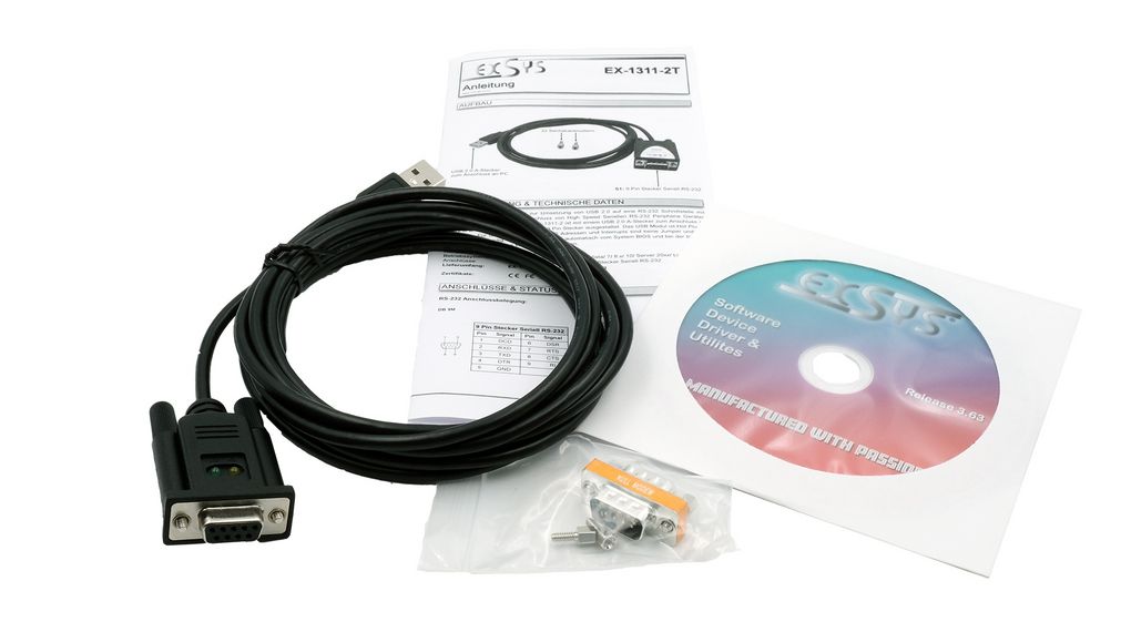 Exsys Male D-Sub 9-Pin, USB Type A to Male D-Sub 9-Pin Cable, 2.5 m, EX-13 Series