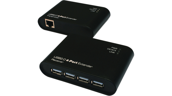 Exsys 4 USB 2.0 Cat5 USB Extender, up to 50 m Extension Distance