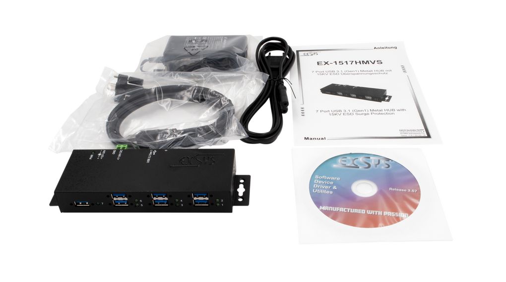 ex-1517hmvs Exsys 7 Port USB 3.2 USB Hub, AC Adapter Powered, 60 mm 178.6 mm 25.4mm