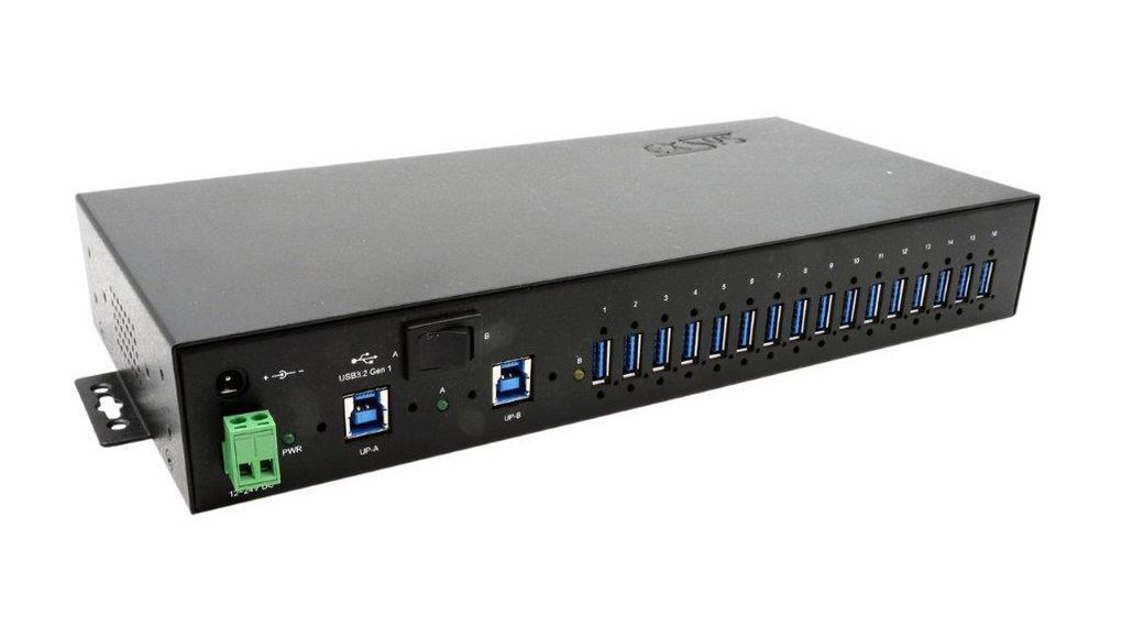Exsys 16 Port USB 3.2 USB Hub, Terminal Connector Powered, 130 mm 43 mm 306mm