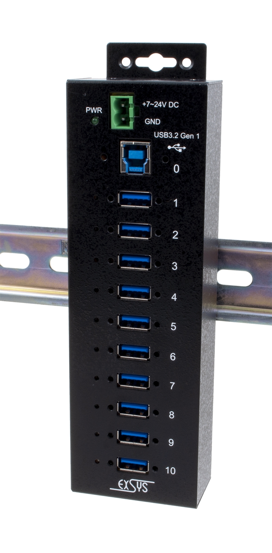 Exsys 10 Port USB 3.2 USB Hub, Terminal Connector Powered