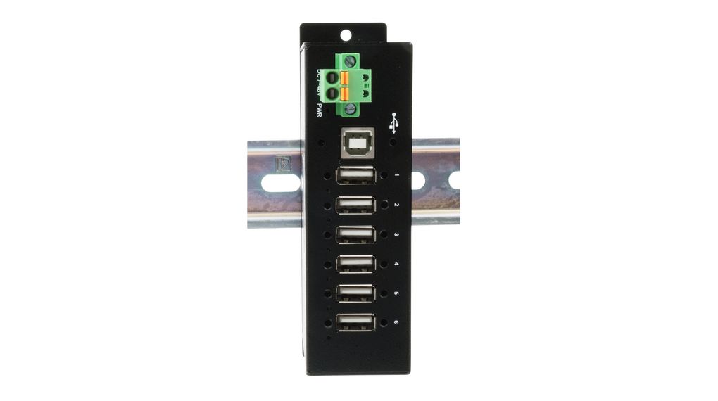 Exsys 6 Port USB 2.0 USB Hub, Terminal Connector Powered, 80.2 mm 132.5 mm 36.2mm
