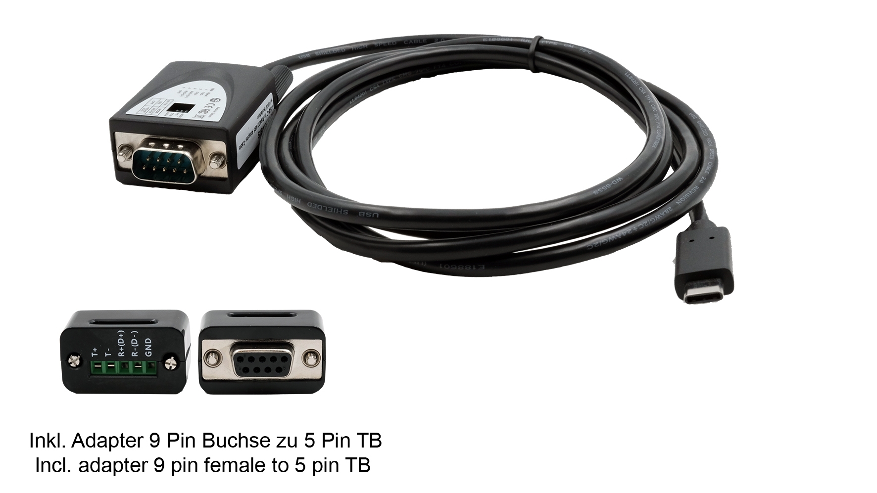 Exsys USB Cable, Male USB Type C to Male, USB 2.0 DB9 Male, 1.8 m