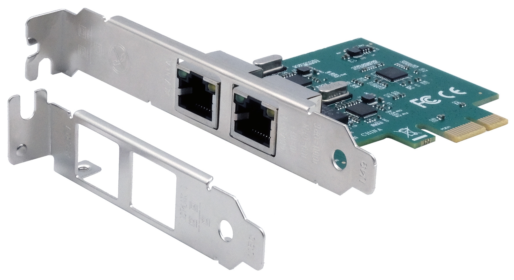 Exsys 2 Port PCIe RJ45 Network Card, 1000Mbps