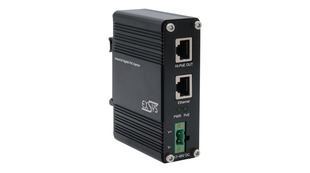 Exsys 1 Port PoE Injector, 12V, 48 V Input 60 W