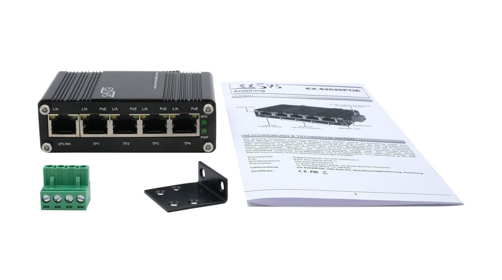 ex-62020poe Exsys EX-62020PoE Unmanaged 5 Port Industrial Ethernet Switch Power Over Ethernet