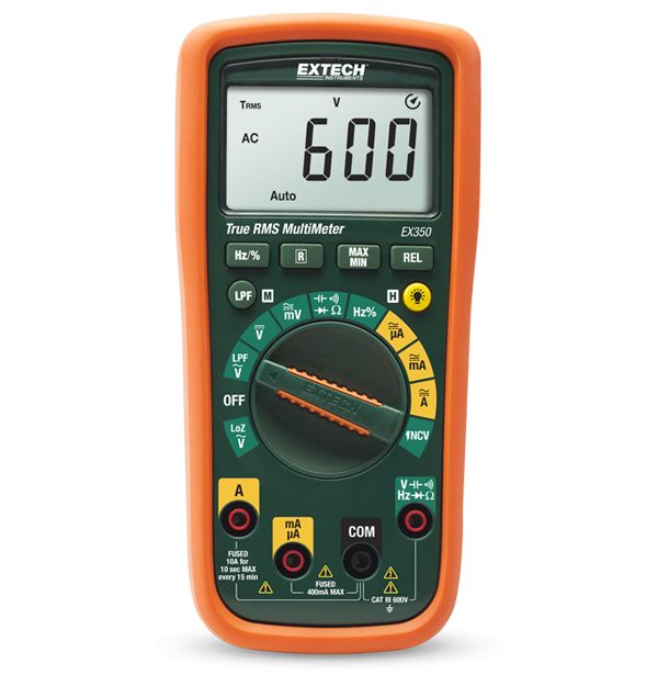 Extech EX350 LCD Multimeter, 10 A ac, 10 A dc, 600 V ac