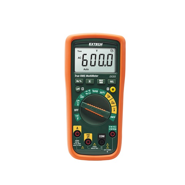 Extech EX355 Digital LCD Multimeter, 10 A ac, 10 A dc, 600 V ac