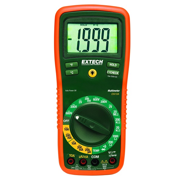 Extech EX410A Digital LCD Backlight Multimeter, 10 A ac, 10 A dc, 600 V ac