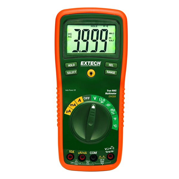 Extech EX430A Digital LCD Backlight Multimeter, 10 A ac, 10 A dc, 600 V ac