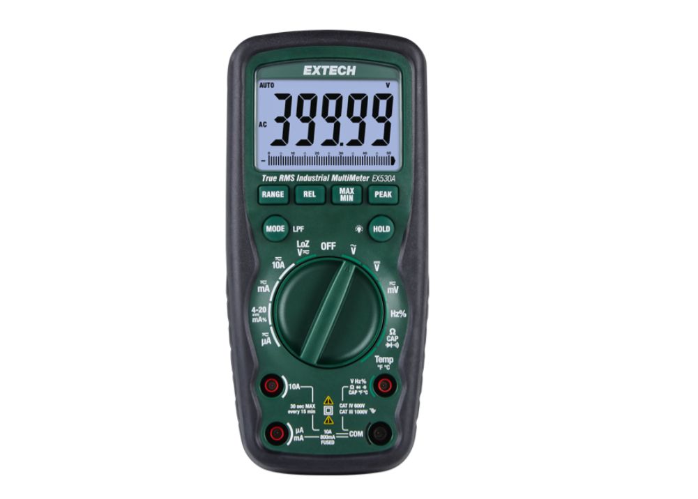 Extech EX520A Handheld LCD Multimeter True RMS, 10 A ac, 10 A dc, 1 kV ac
