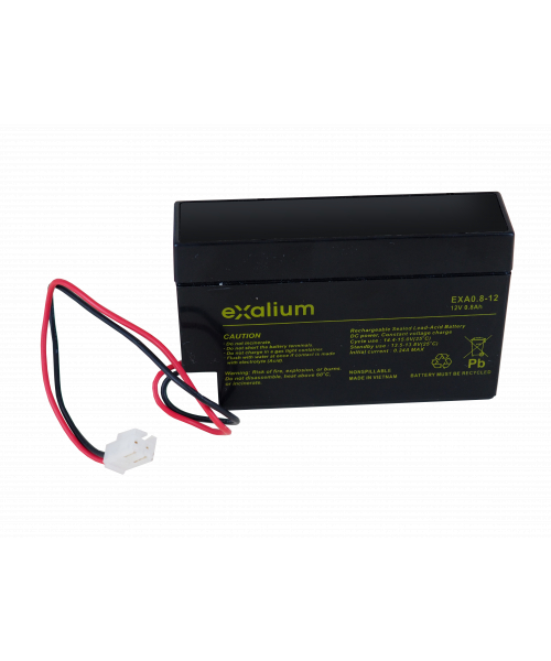 Exalium 12 V, JST Connector Lead Acid Battery, 0.80 Ah, 25mm x 62 mm x 96 mm