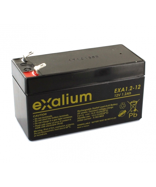 Exalium 12 V, Faston F1 Lead Acid Battery, 1.2 Ah, 43mm x 56 mm x 97 mm