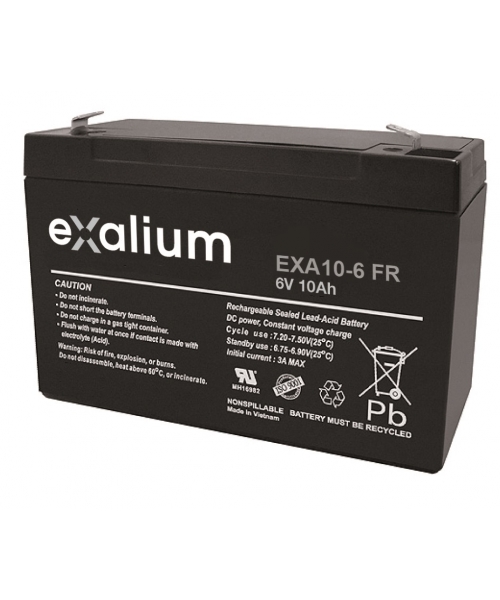 Exalium 6 V, Faston F1 Lead Acid Battery, 10 Ah, 50mm x 100 mm x 151 mm