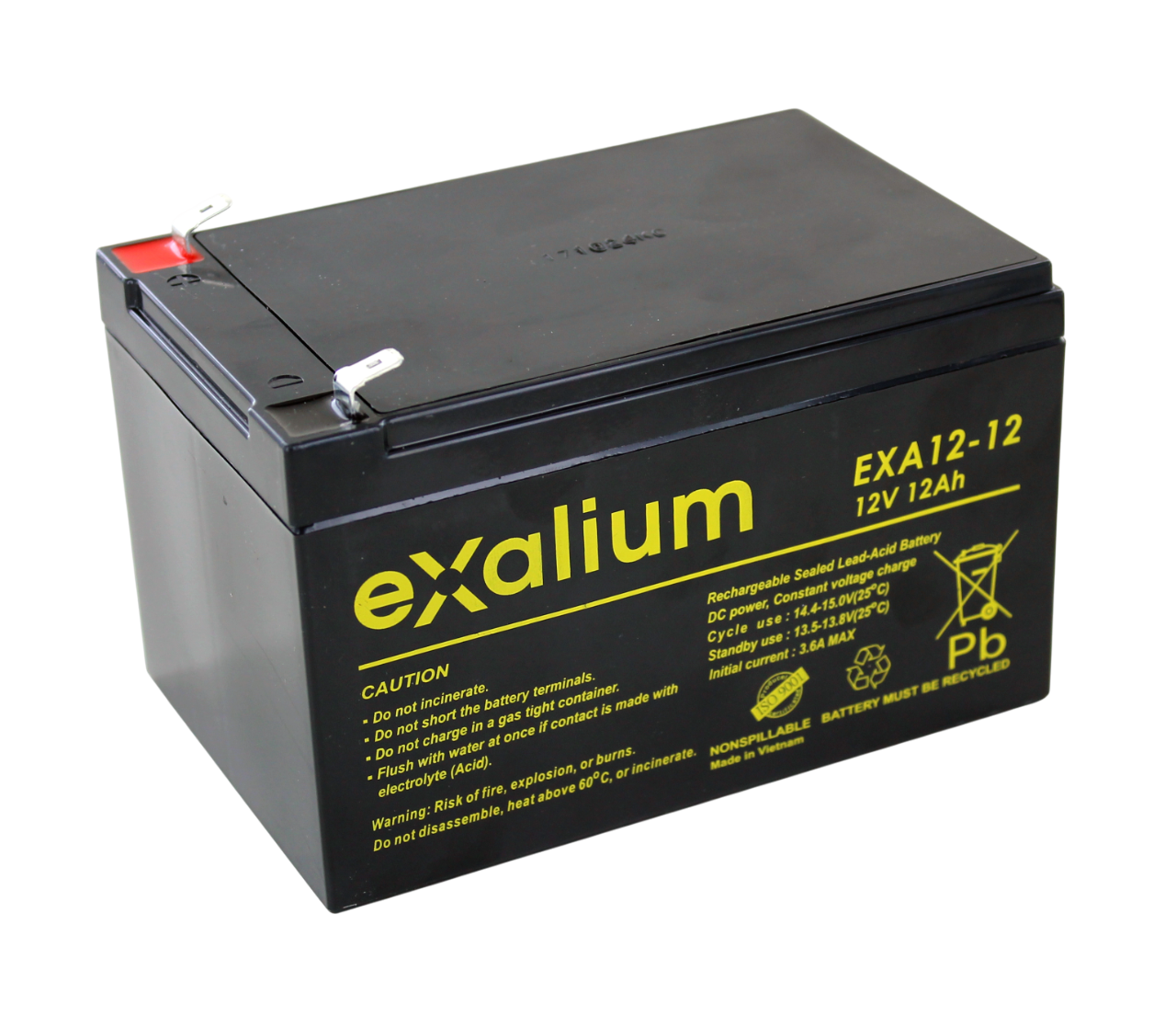 Exalium 12 V, T1 Lead Acid Battery, 12 Ah, 98mm x 95 mm x 98 mm
