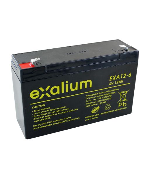 Exalium 6 V, Faston F2 Lead Acid Battery, 12 Ah, 50mm x 100 mm x 151 mm