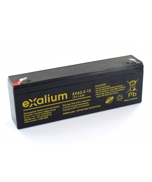 Exalium 12 V, Faston F1 Lead Acid Battery, 2.3 Ah, 34mm x 67 mm x 178 mm