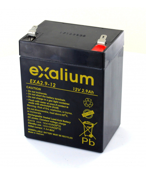Exalium 12 V, Faston F1 Lead Acid Battery, 2.90 Ah, 56mm x 79 mm x 107 mm