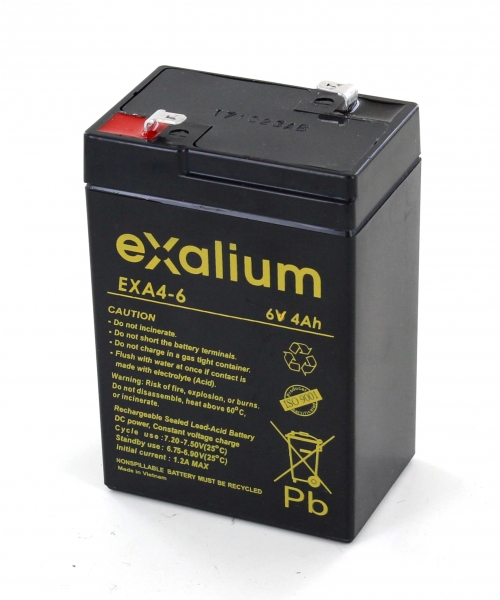 Exalium 6 V, Faston F1 Lead Acid Battery, 4 Ah, 47mm x 105 mm x 70 mm