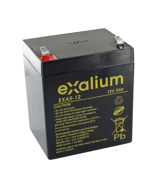 Exalium 12 V, Faston F1 Lead Acid Battery, 5 Ah, 70mm x 106 mm x 90 mm