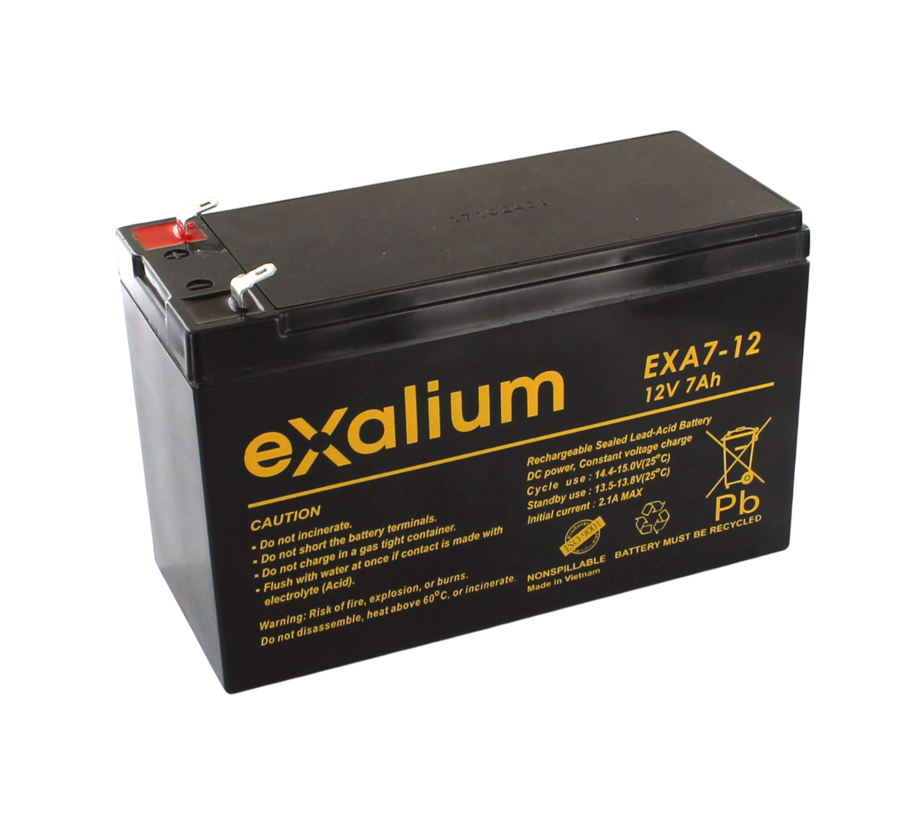 Exalium 12 V, Faston F2 Lead Acid Battery, 7 Ah, 65mm x 94 mm x 65 mm