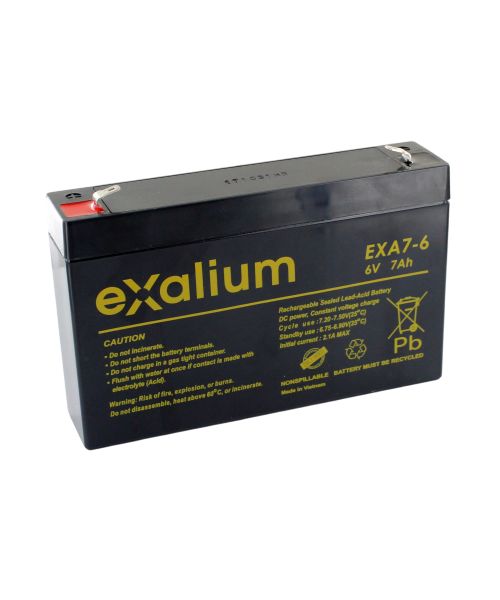 Exalium 6 V, Faston F1 Lead Acid Battery, 7 Ah, 34mm x 94 mm x 151 mm
