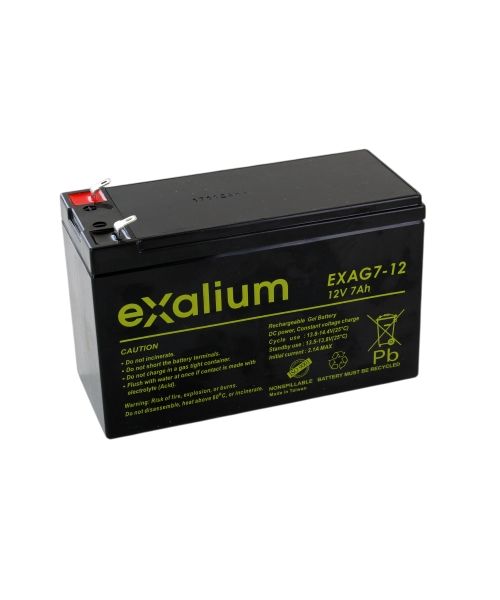 Exalium 12 V, Faston F1 Lead Acid Battery, 7 Ah, 65mm x 94 mm x 151 mm